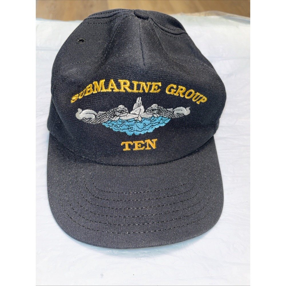 Vintage US Navy Submarine Group TEN Snapback Hat Dolphins Cap Kings Bay GA
